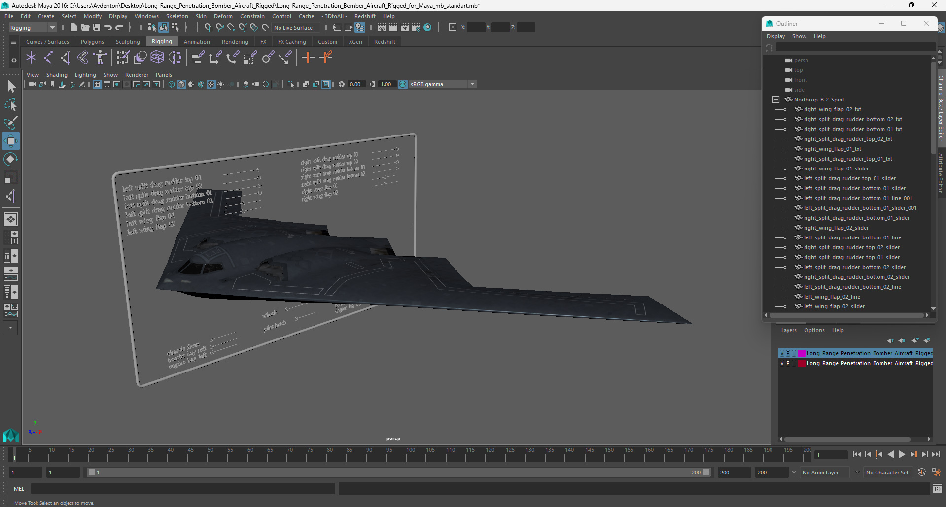 Long-Range Penetration Bomber Aircraft Rigged for Maya 3D model