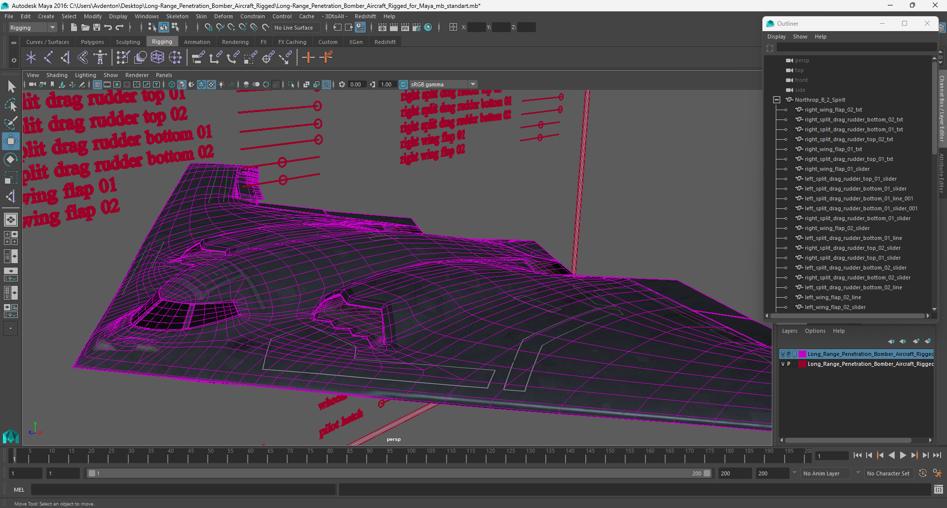 Long-Range Penetration Bomber Aircraft Rigged for Maya 3D model