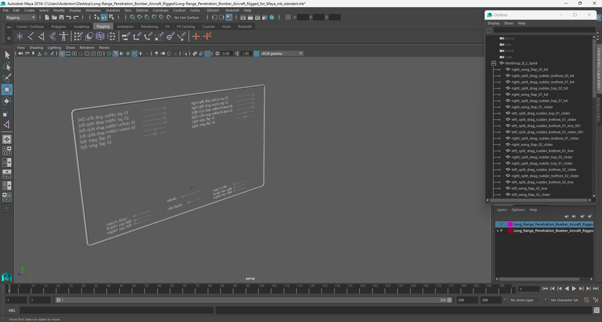 Long-Range Penetration Bomber Aircraft Rigged for Maya 3D model
