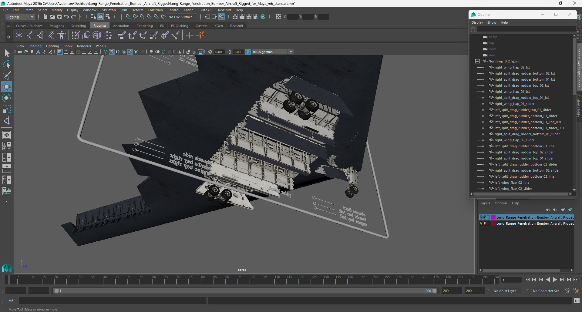 Long-Range Penetration Bomber Aircraft Rigged for Maya 3D model