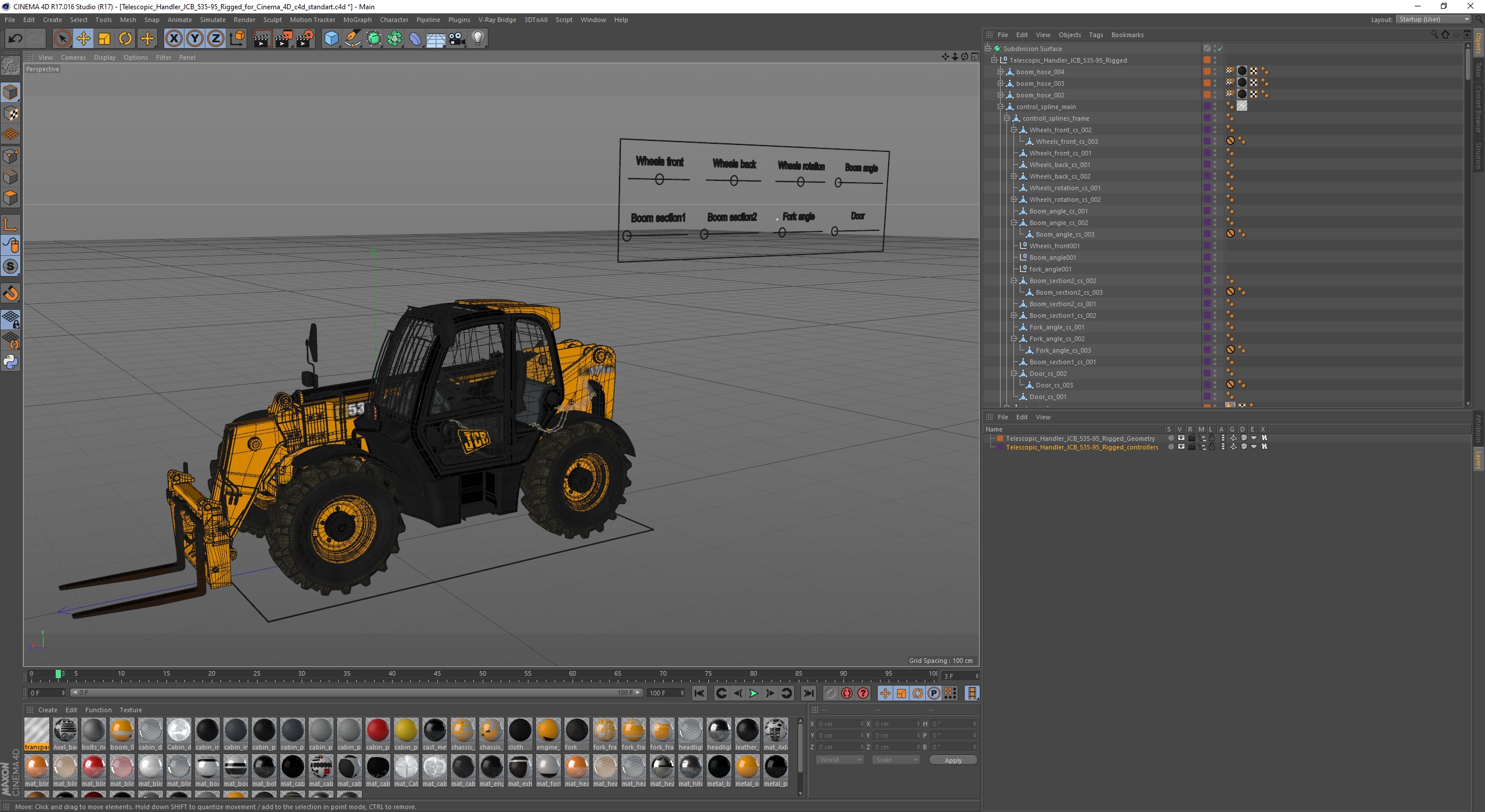 3D model Telescopic Handler JCB 535-95 Rigged for Cinema 4D