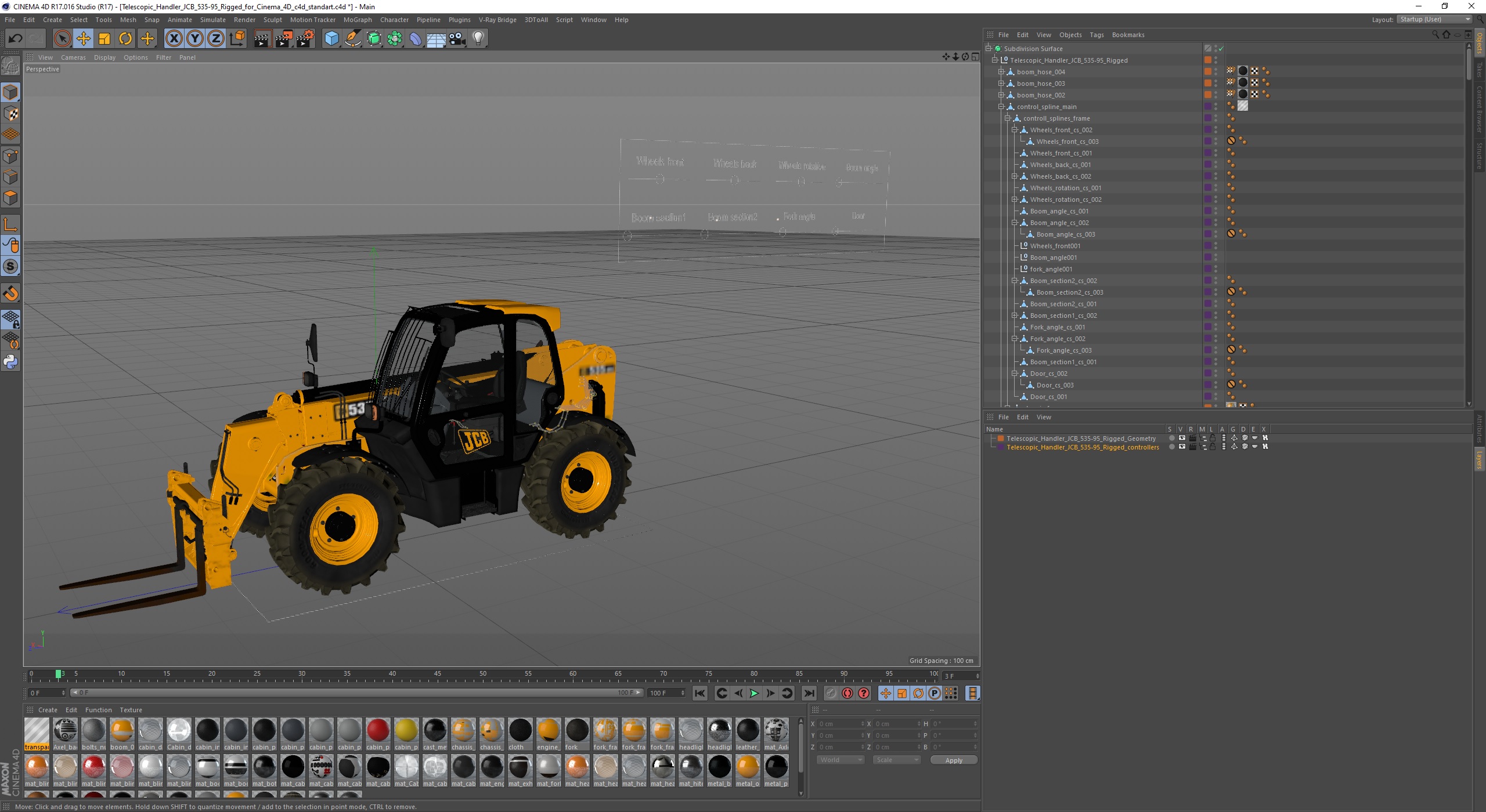 3D model Telescopic Handler JCB 535-95 Rigged for Cinema 4D