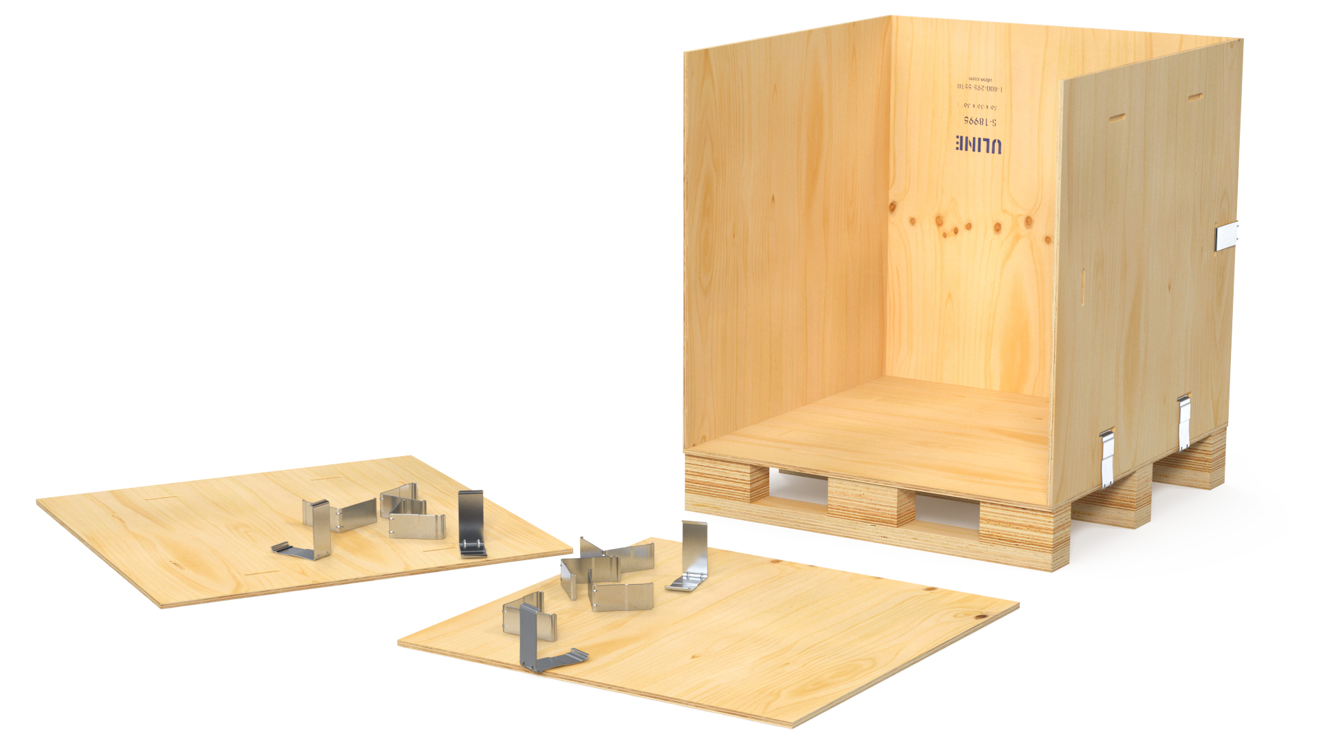 3D Wood Crate with Pallet Uline model