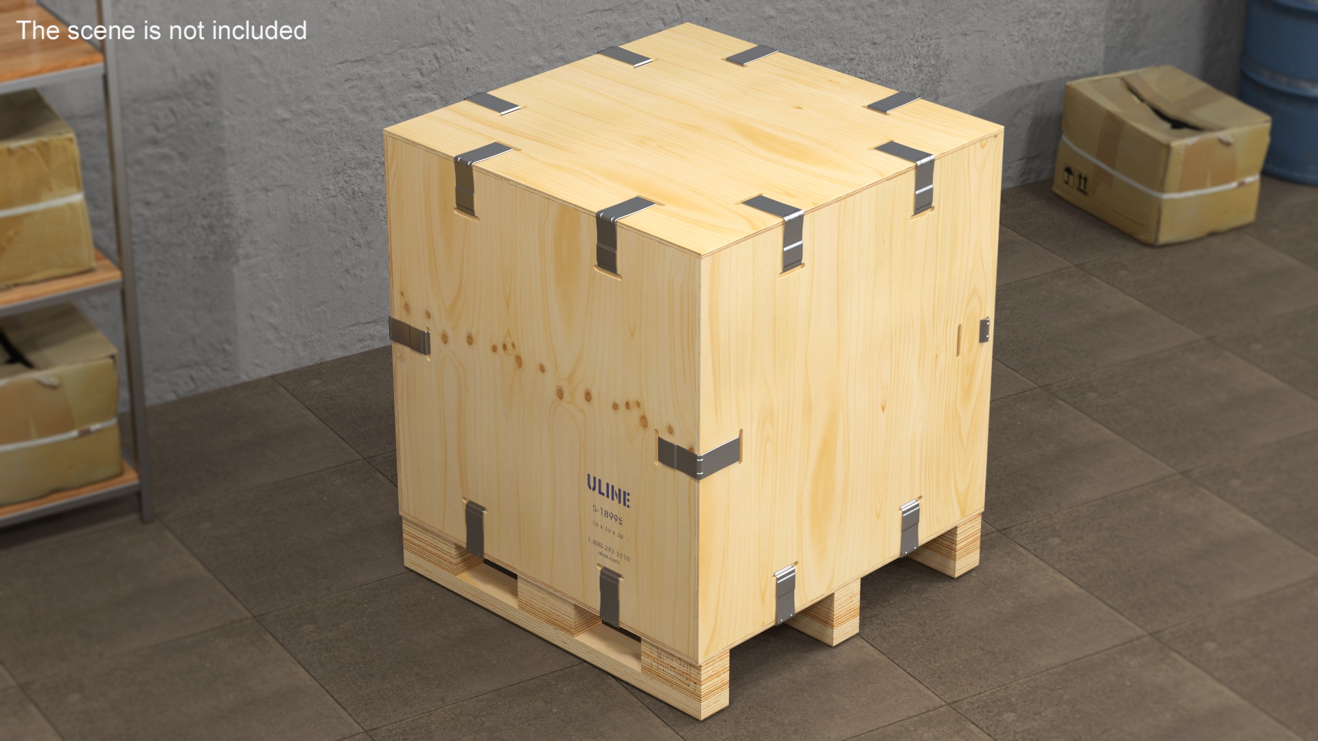 3D Wood Crate with Pallet Uline model