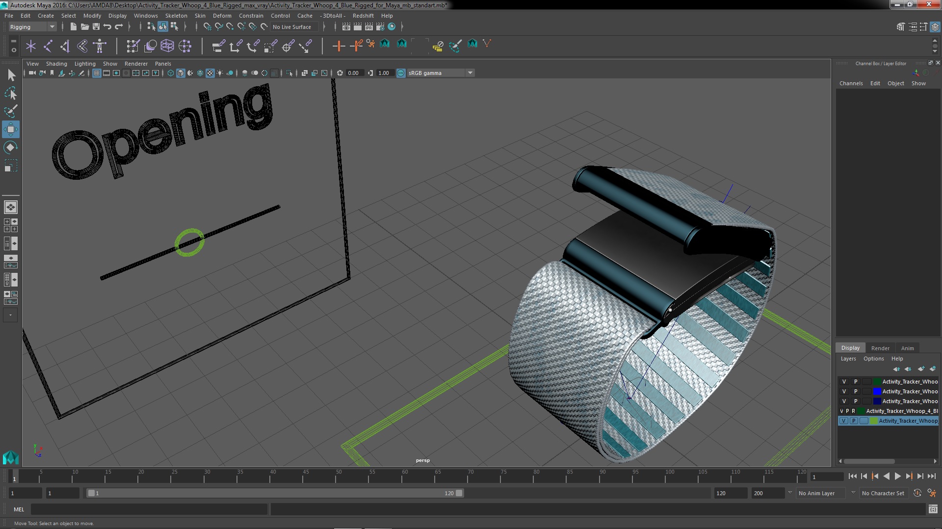 3D model Activity Tracker Whoop 4 Blue Rigged for Maya