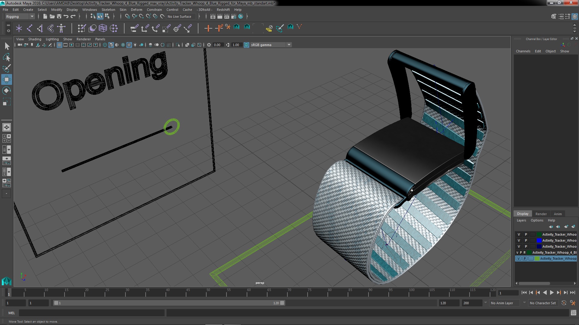 3D model Activity Tracker Whoop 4 Blue Rigged for Maya