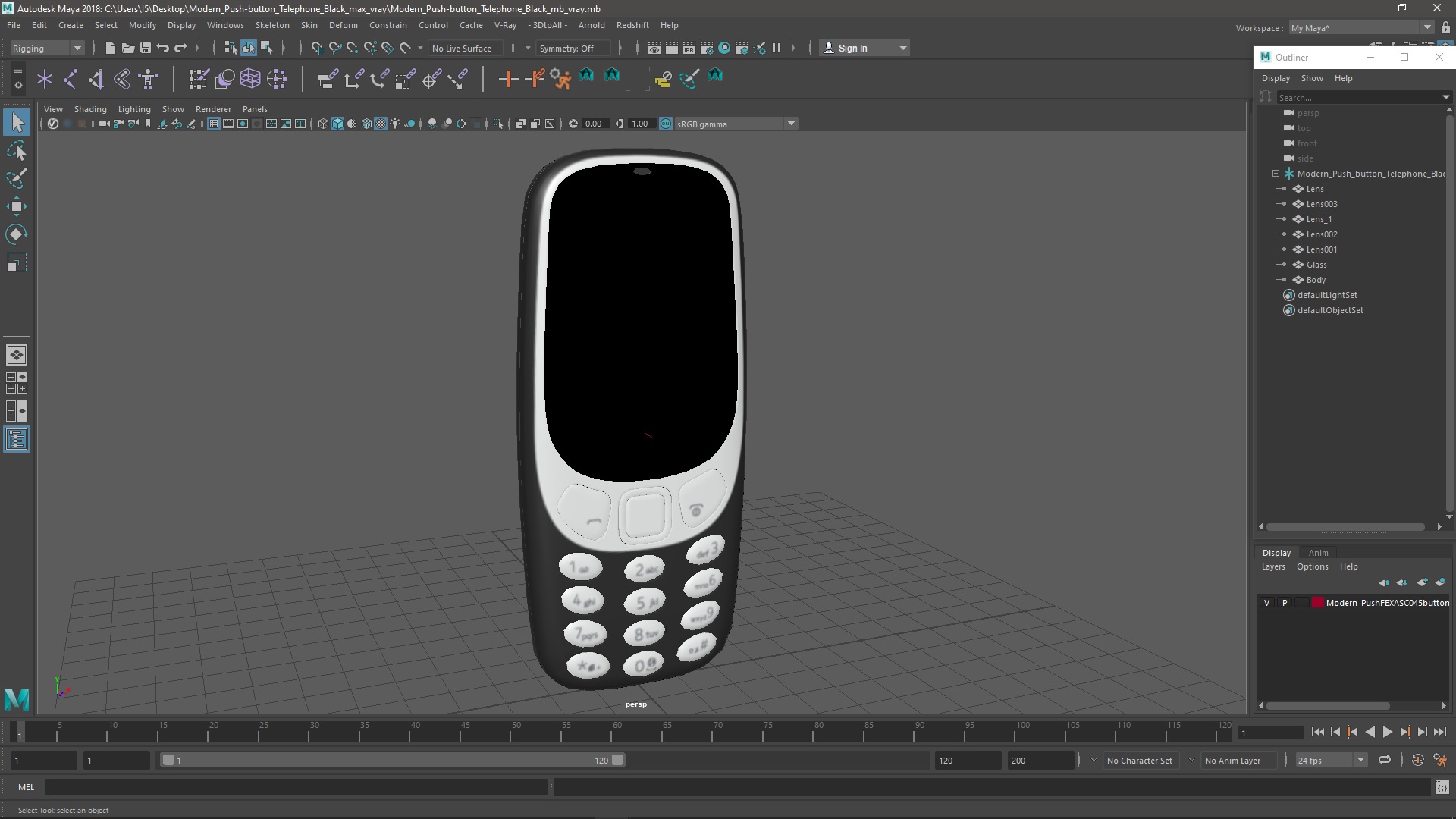 Modern Push-button Telephone Black 3D model