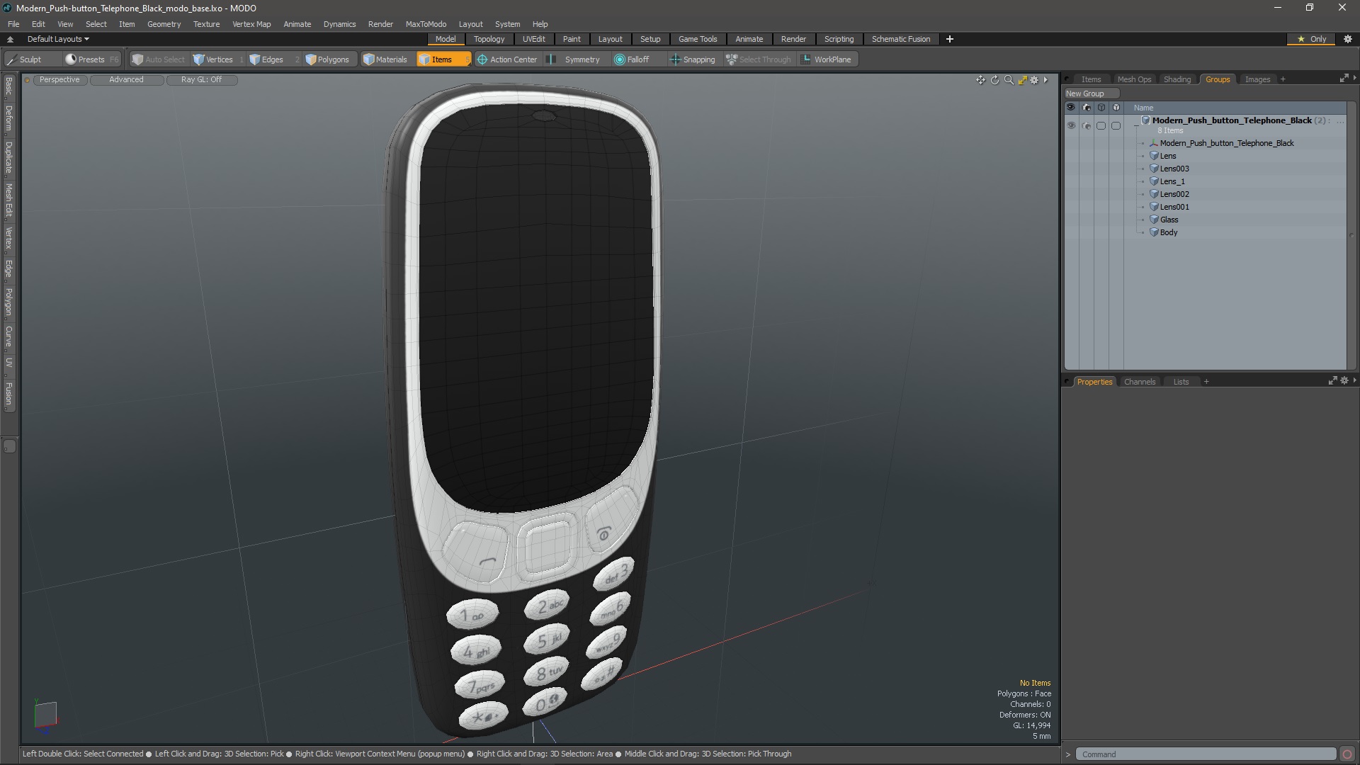 Modern Push-button Telephone Black 3D model
