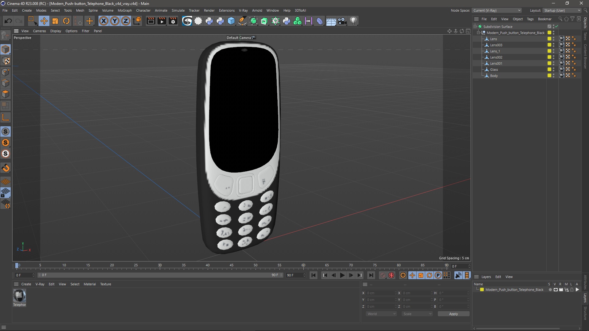 Modern Push-button Telephone Black 3D model