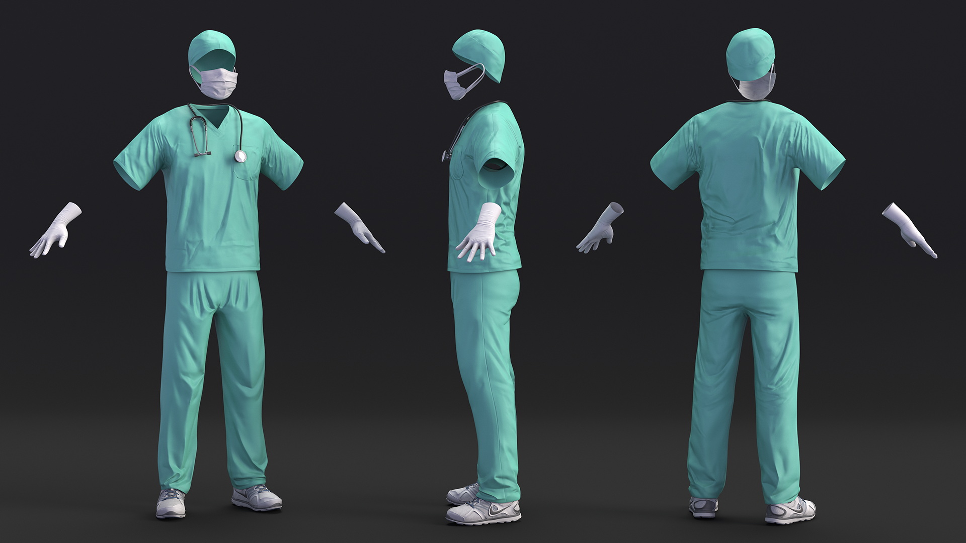 Blue Emergency Surgeon Costume Scrubs 3D