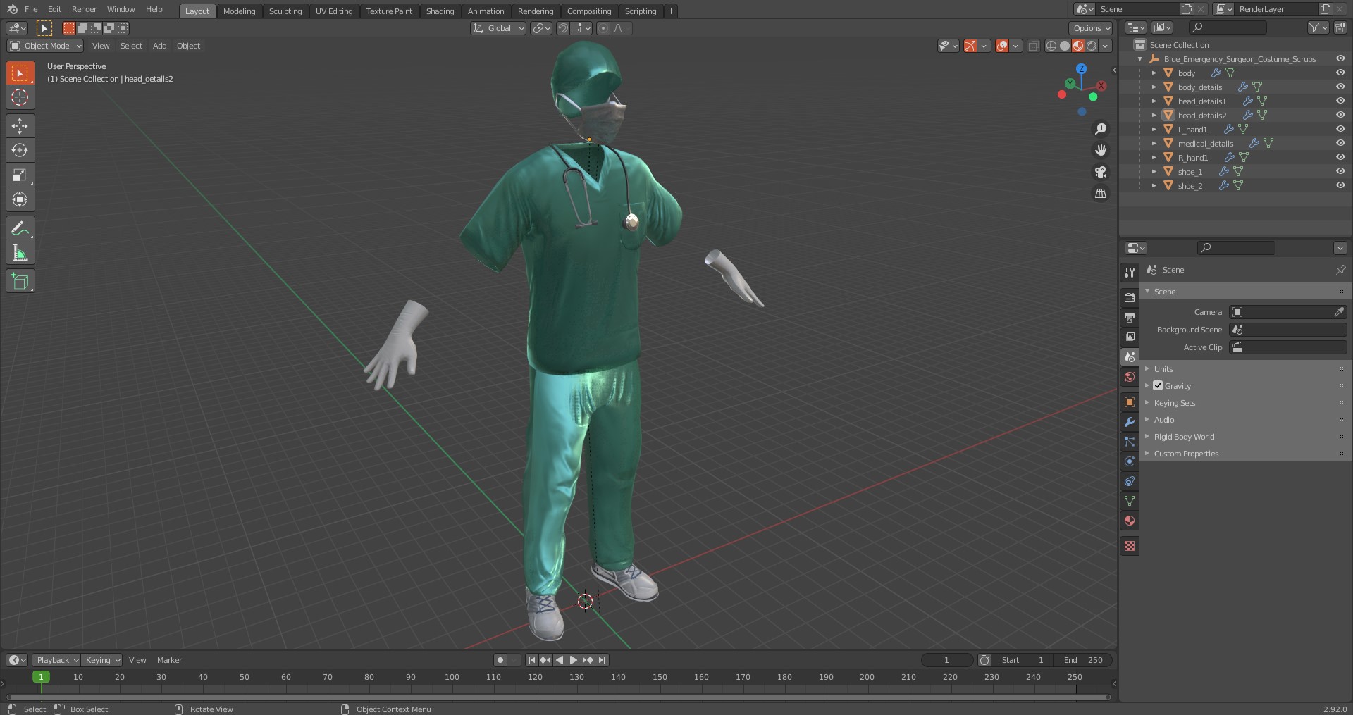Blue Emergency Surgeon Costume Scrubs 3D