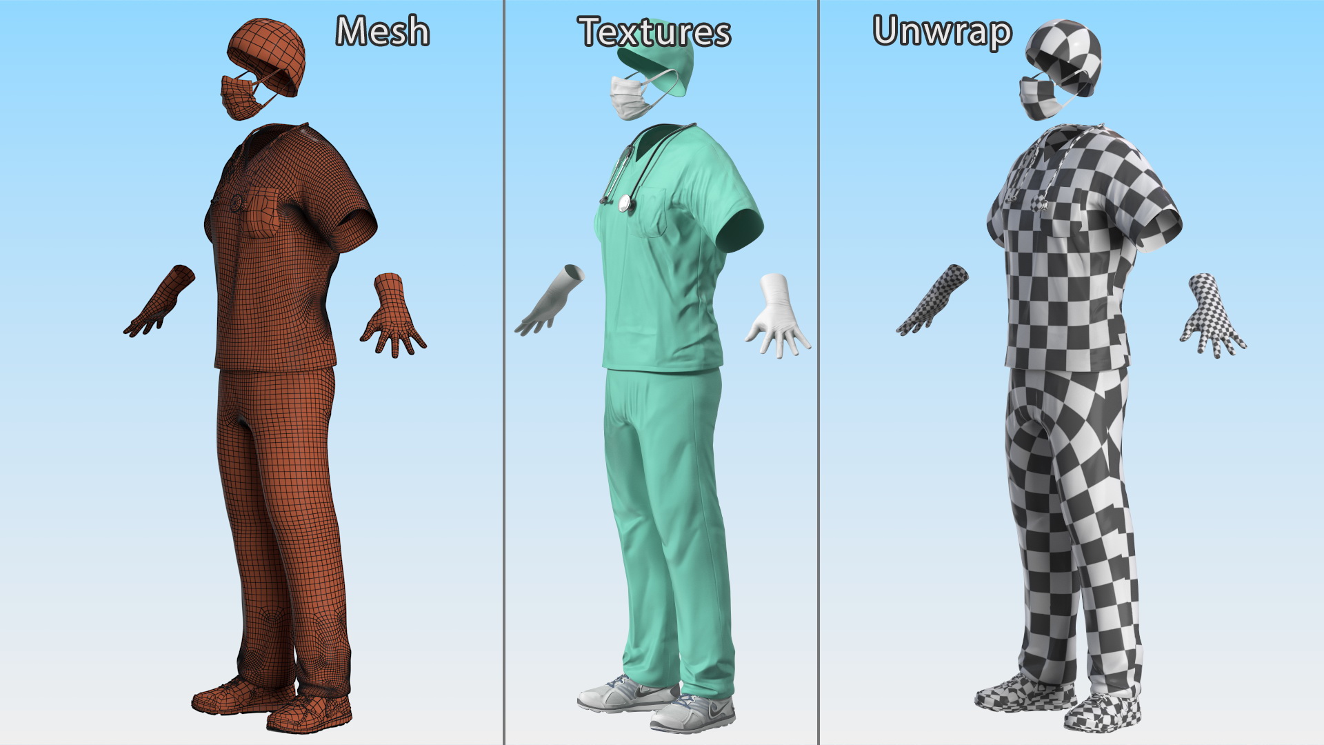 Blue Emergency Surgeon Costume Scrubs 3D