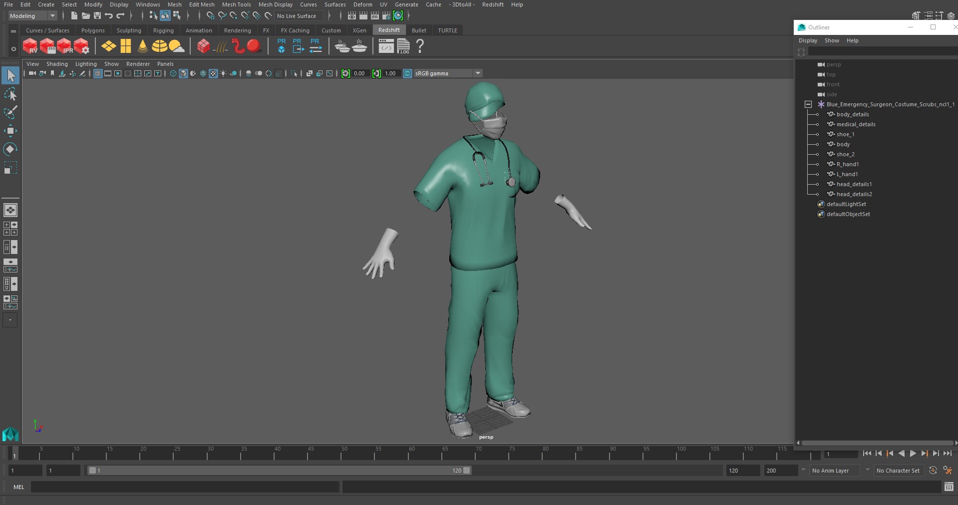Blue Emergency Surgeon Costume Scrubs 3D