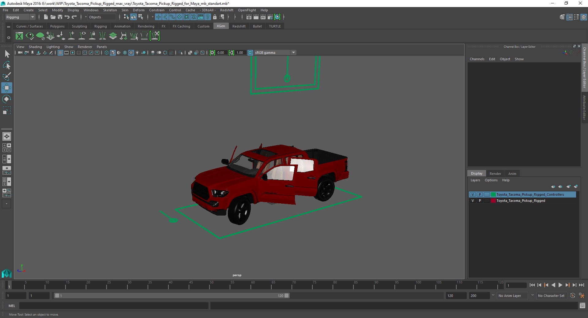 3D Toyota Tacoma Pickup Rigged for Maya