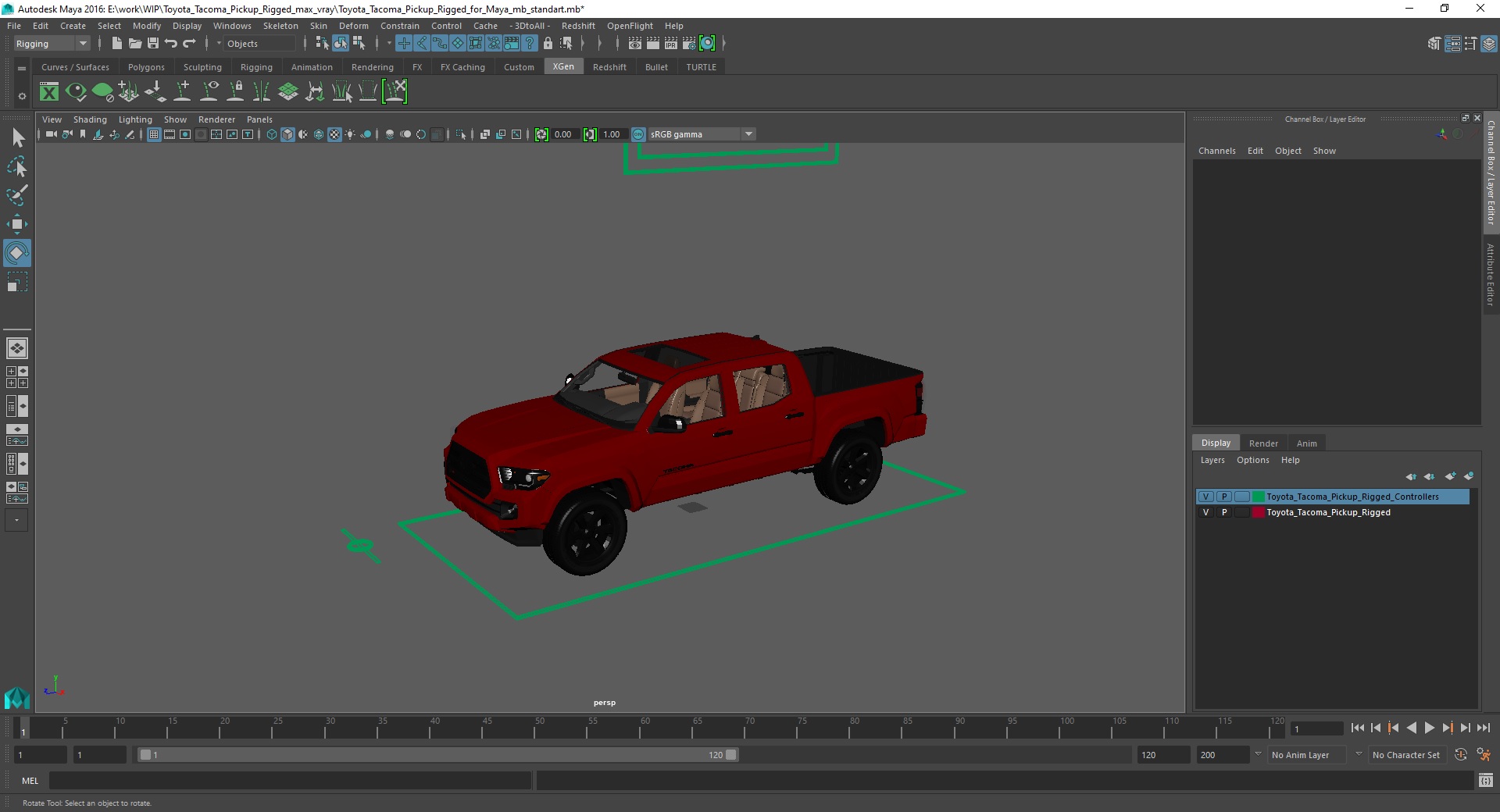 3D Toyota Tacoma Pickup Rigged for Maya
