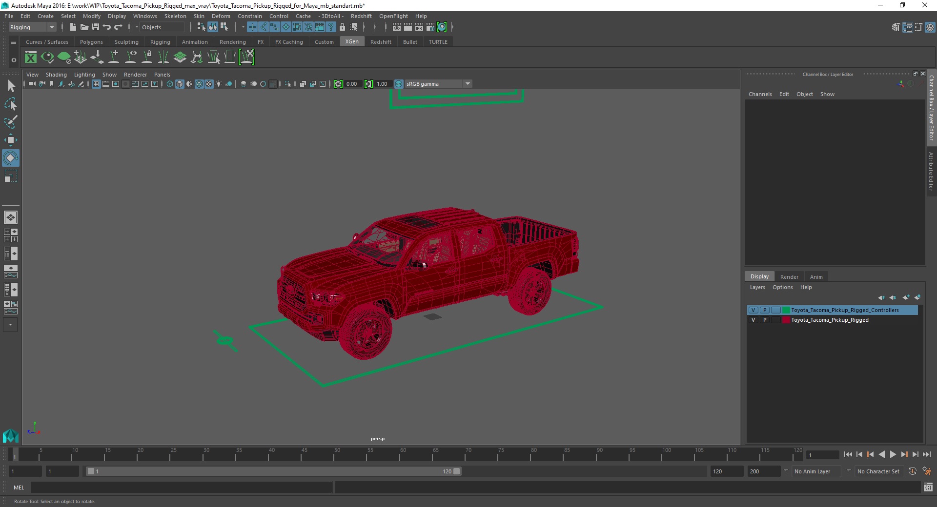 3D Toyota Tacoma Pickup Rigged for Maya