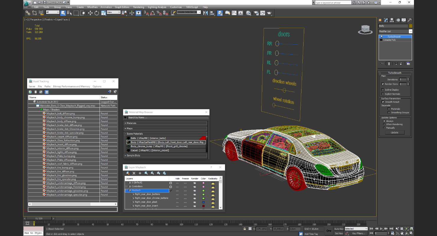 3D Mercedes Benz S-Class Maybach Rigged