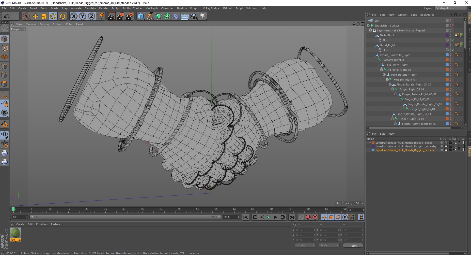 3D Handshake Hulk Hands Rigged for Cinema 4D
