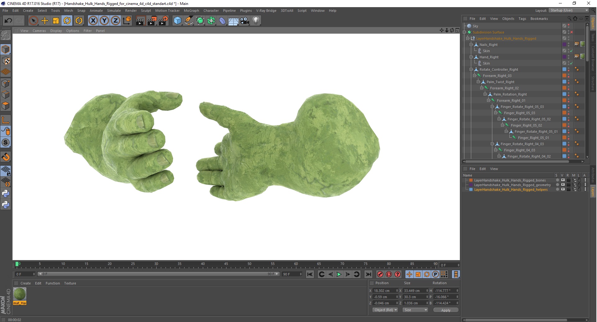 3D Handshake Hulk Hands Rigged for Cinema 4D