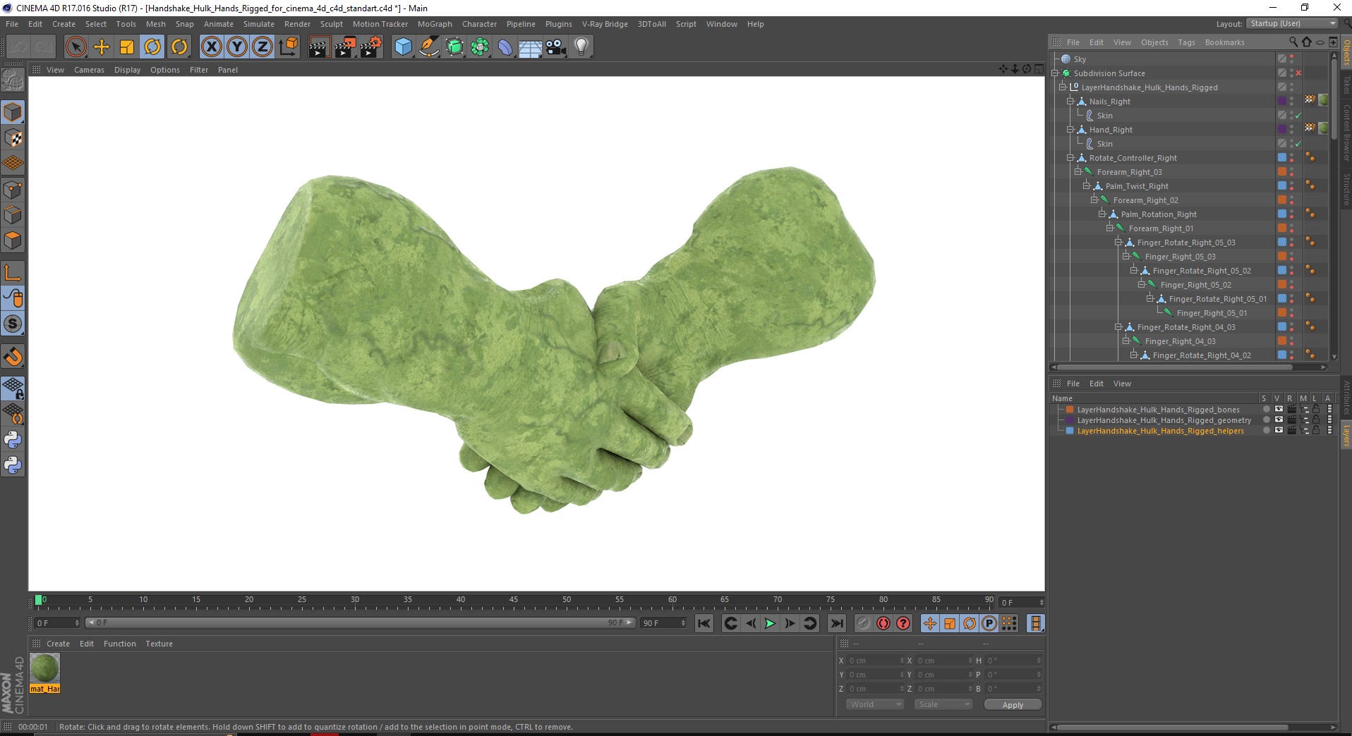 3D Handshake Hulk Hands Rigged for Cinema 4D