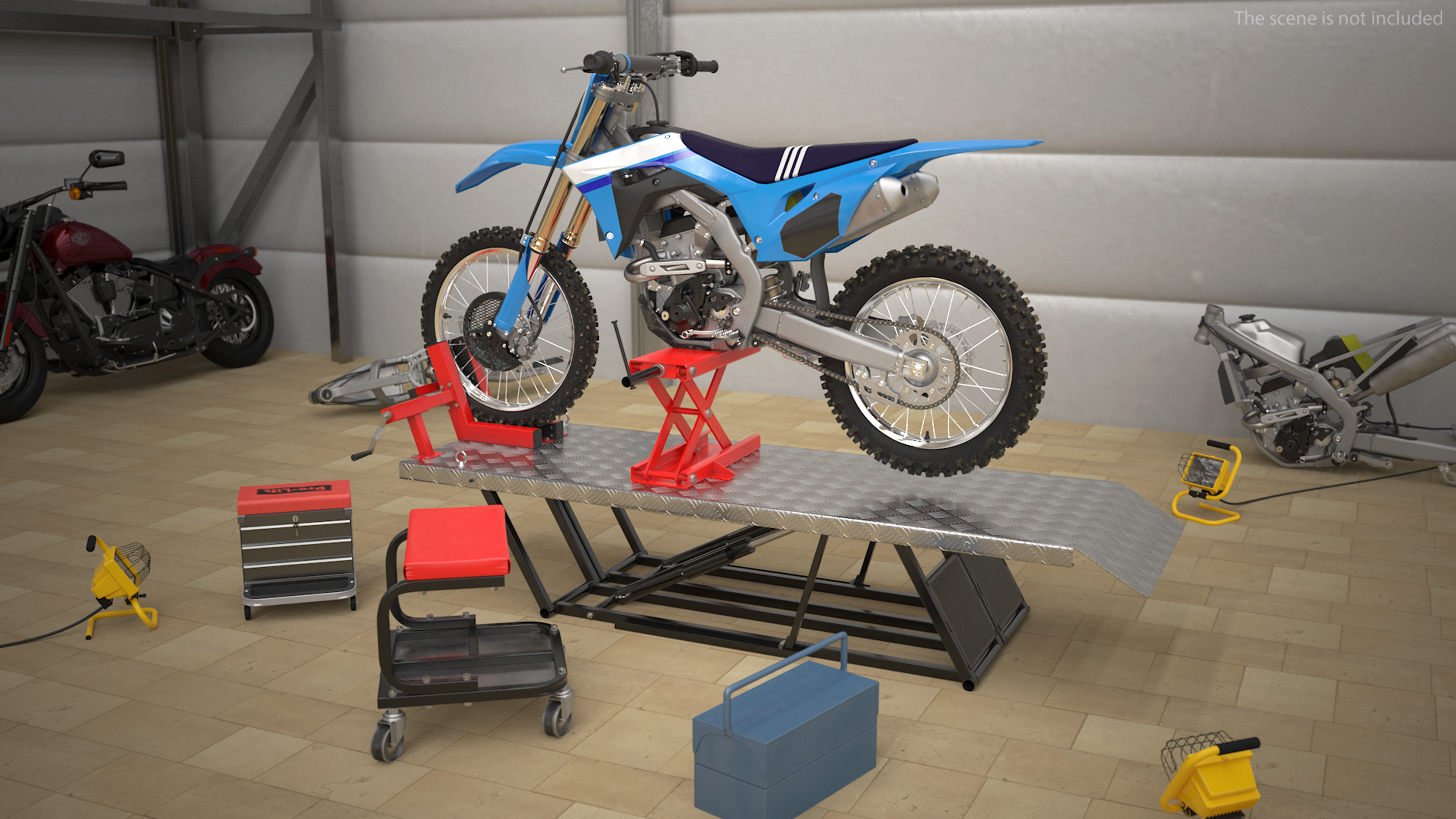Portable Lift Adapter Kit with Motocross Bike Rigged 3D