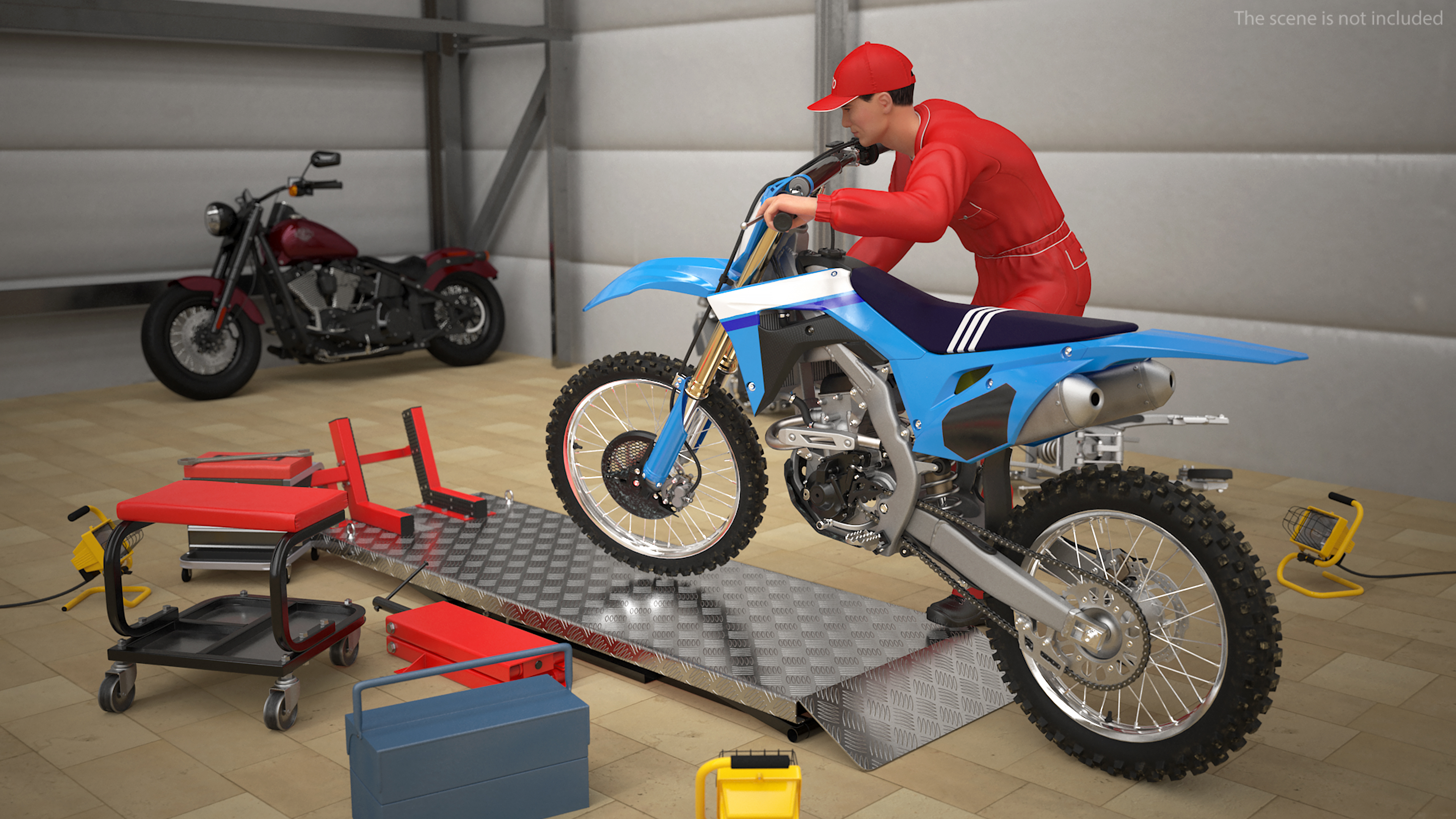 Portable Lift Adapter Kit with Motocross Bike Rigged 3D
