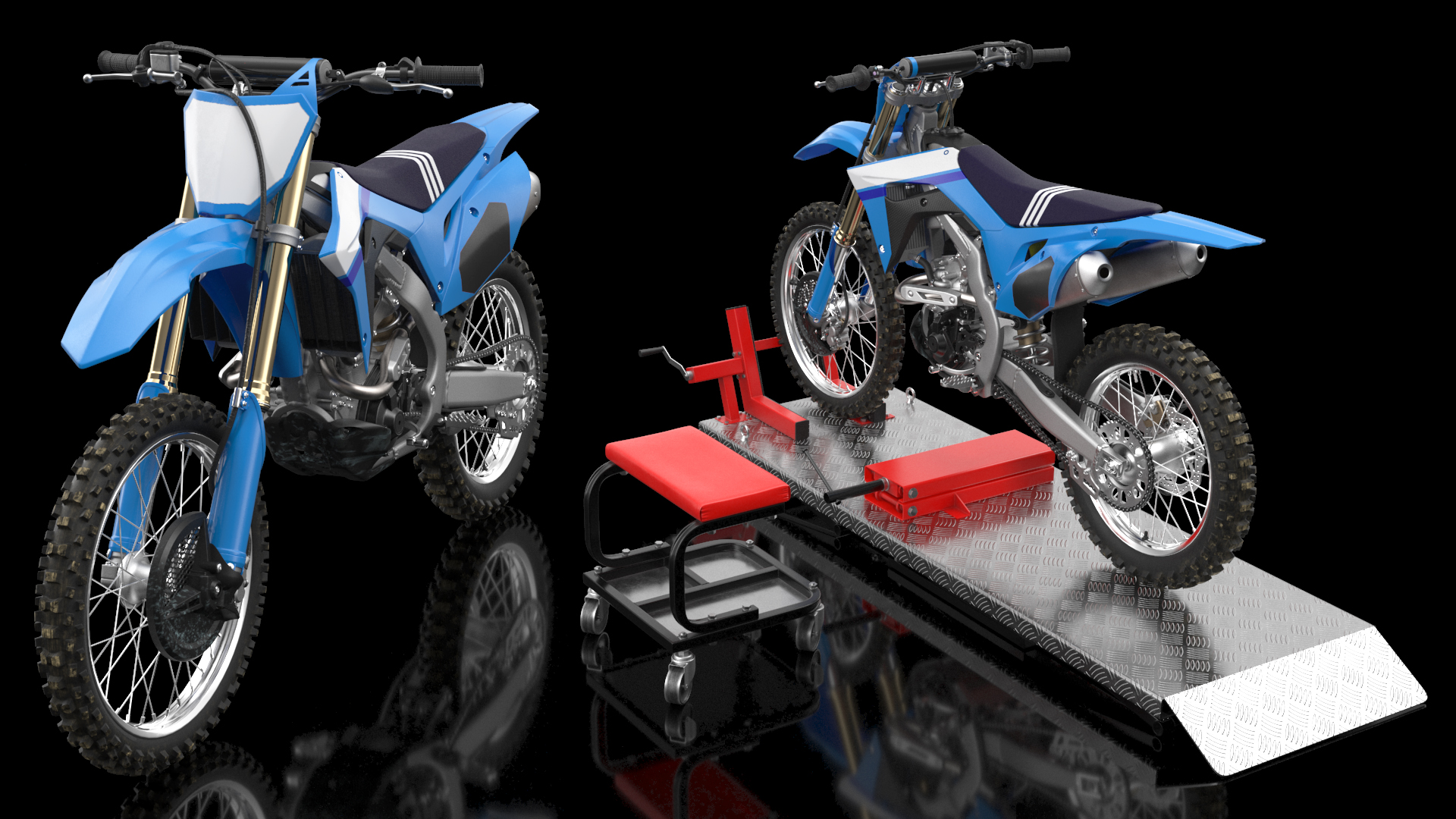 Portable Lift Adapter Kit with Motocross Bike Rigged 3D