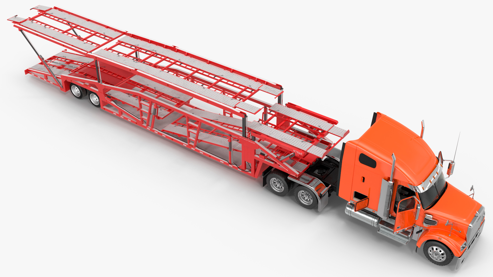 Freightliner Truck With Car Carrier Rigged 3D