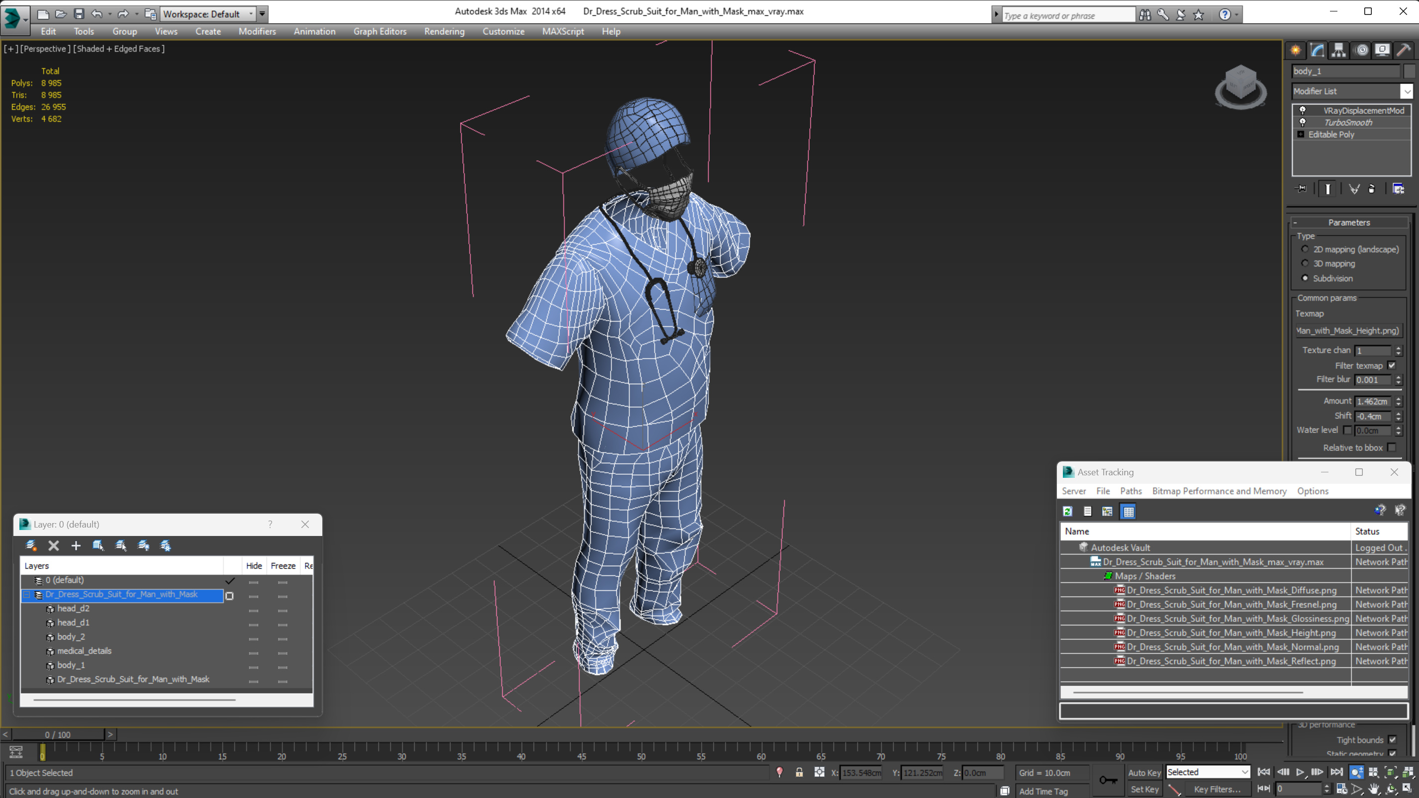 Dr Dress Scrub Suit for Man with Mask 3D