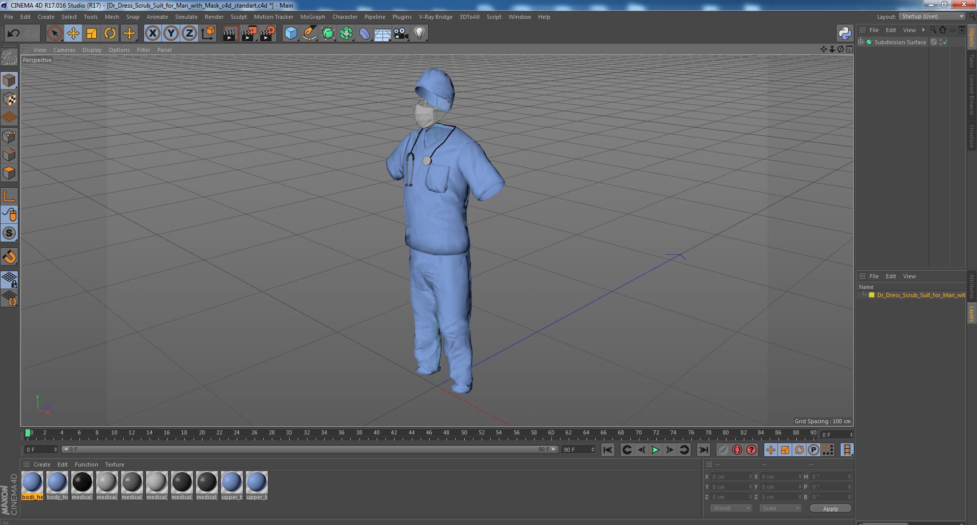 Dr Dress Scrub Suit for Man with Mask 3D