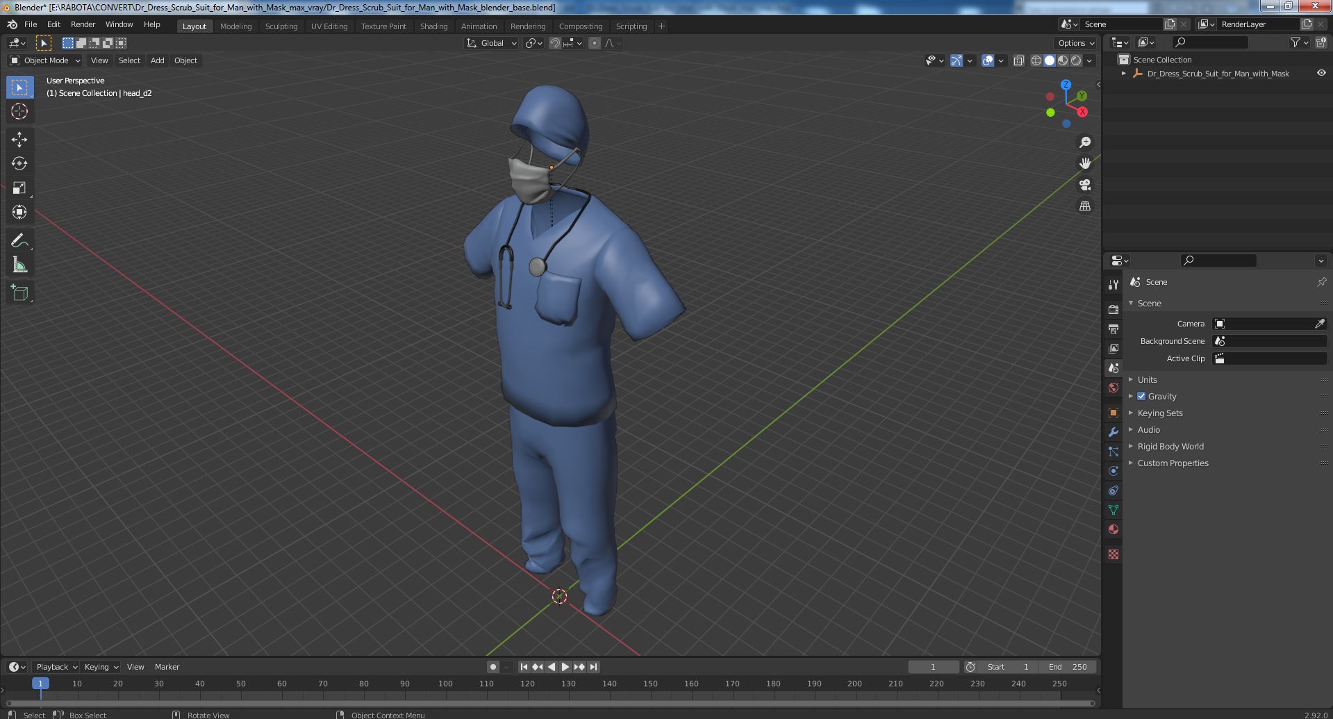 Dr Dress Scrub Suit for Man with Mask 3D