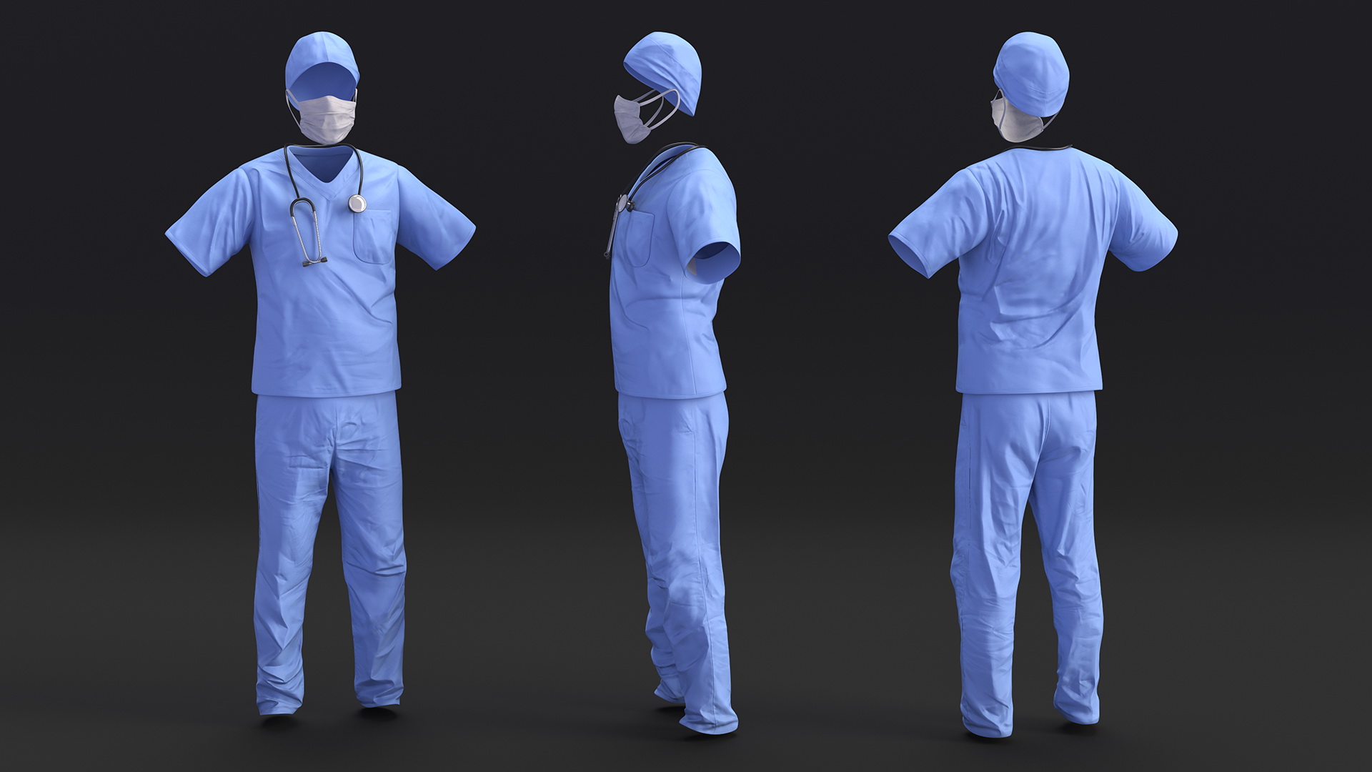 Dr Dress Scrub Suit for Man with Mask 3D