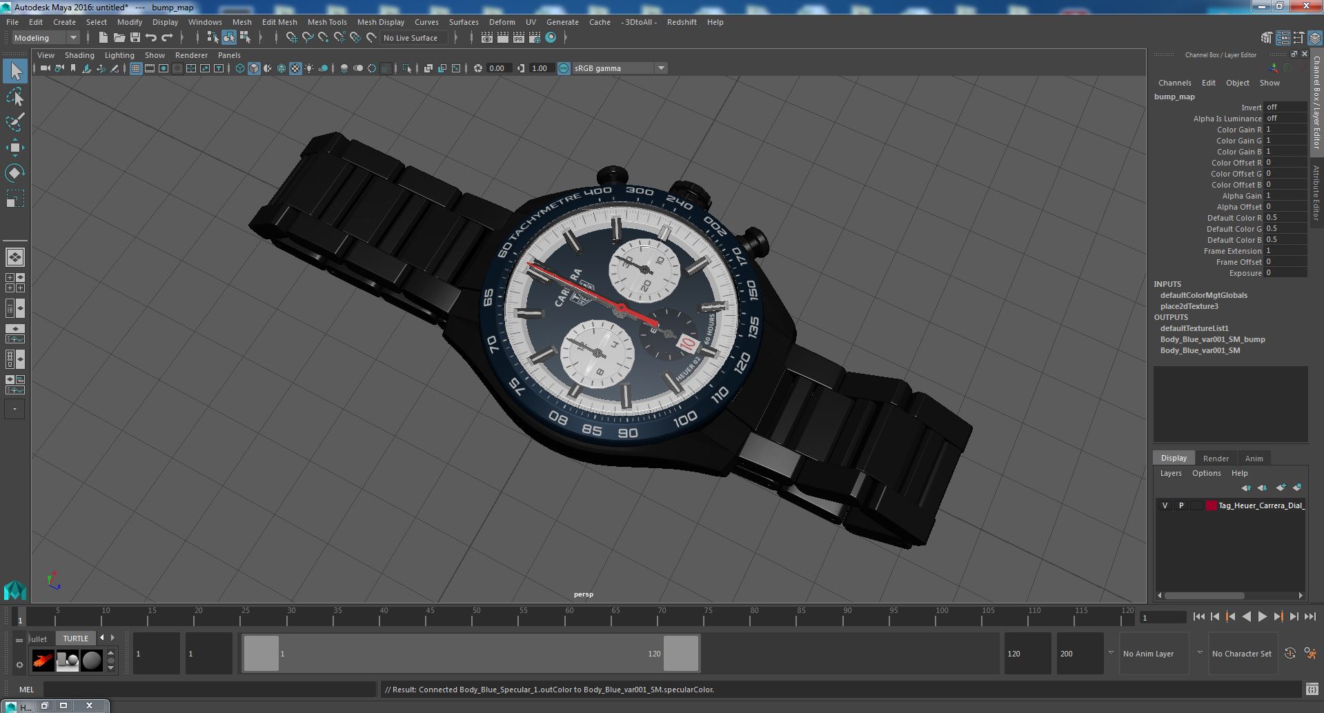 3D Tag Heuer Carrera Dial Blue Open Strap model