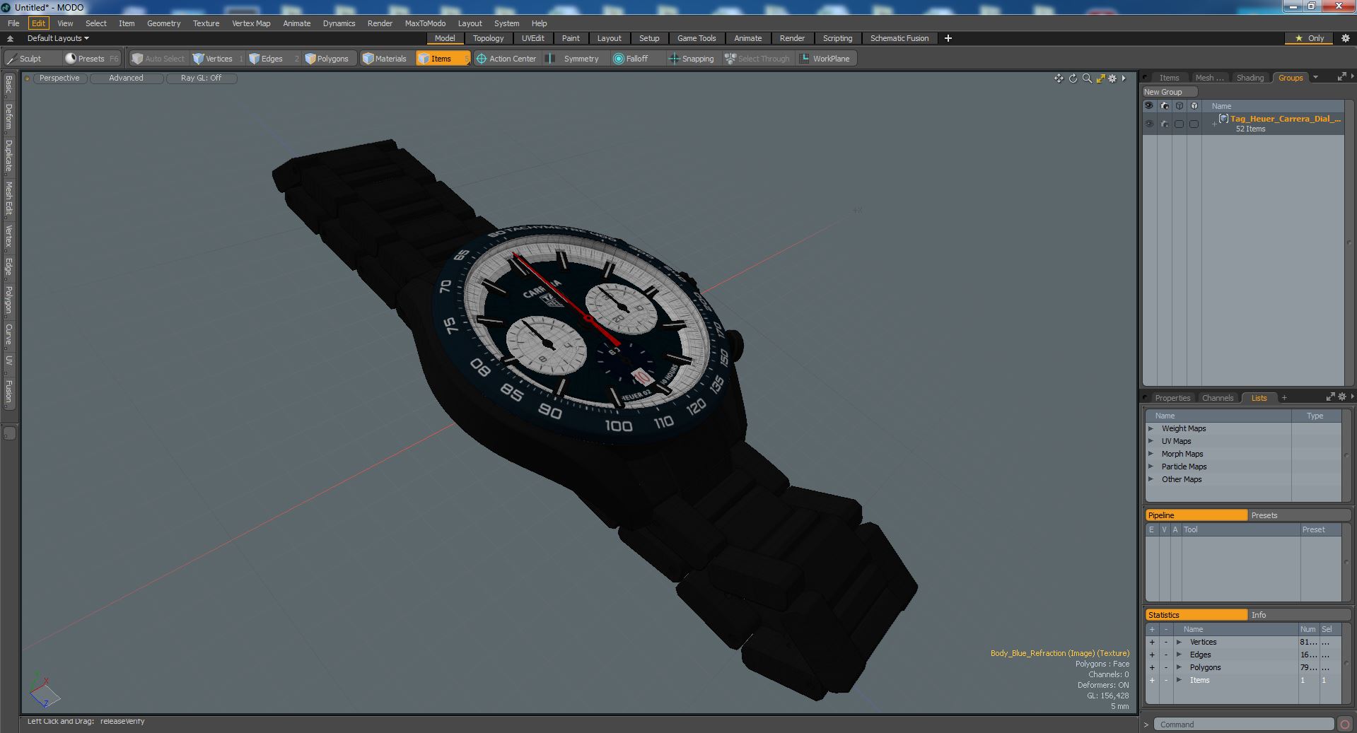 3D Tag Heuer Carrera Dial Blue Open Strap model