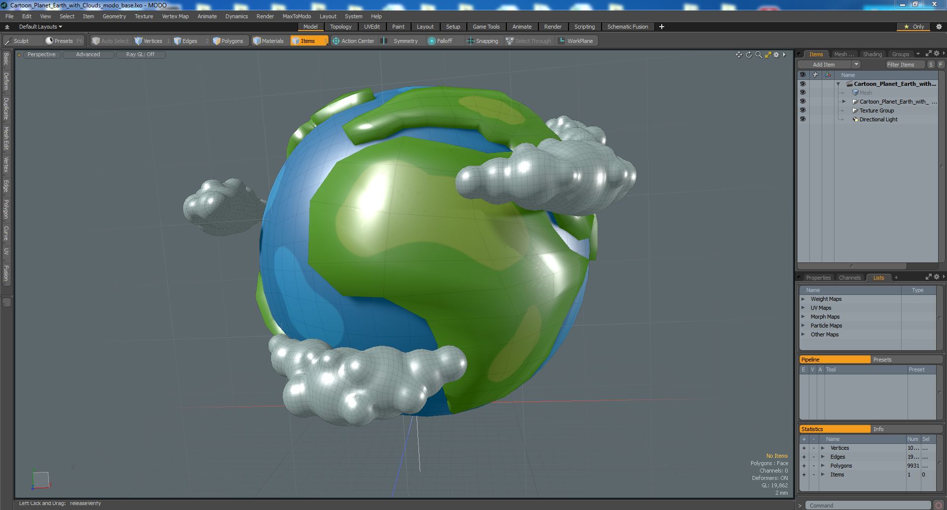 Cartoon Planet Earth with Clouds 3D