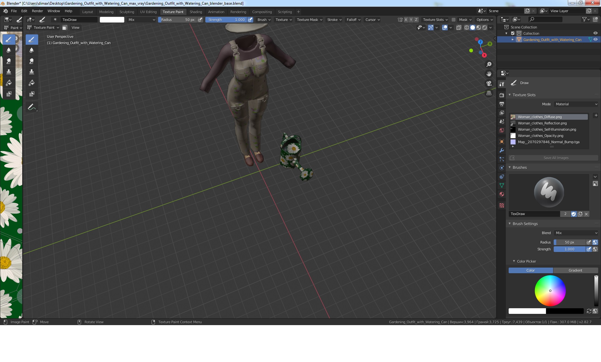 Gardening Outfit with Watering Can 3D model