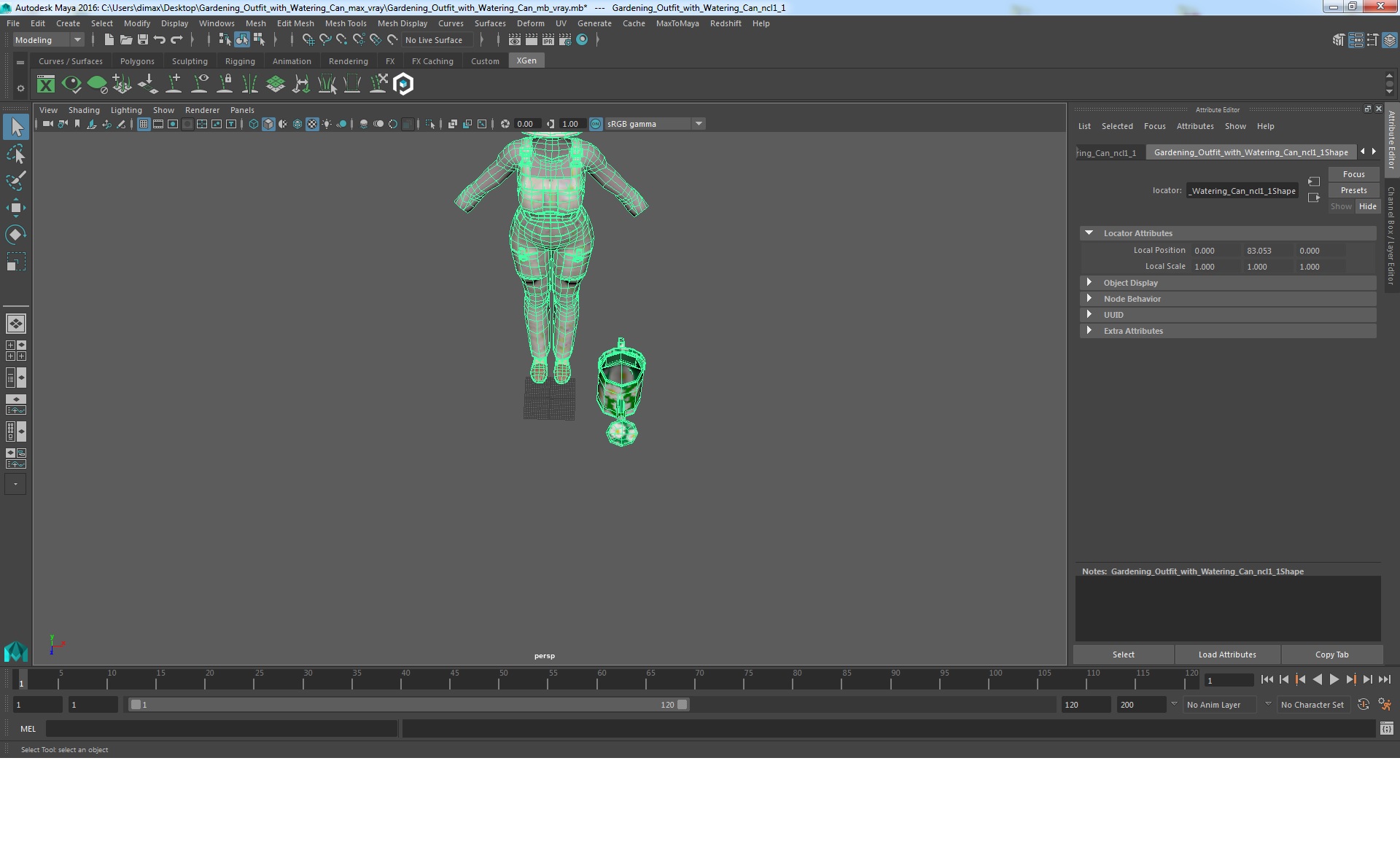 Gardening Outfit with Watering Can 3D model