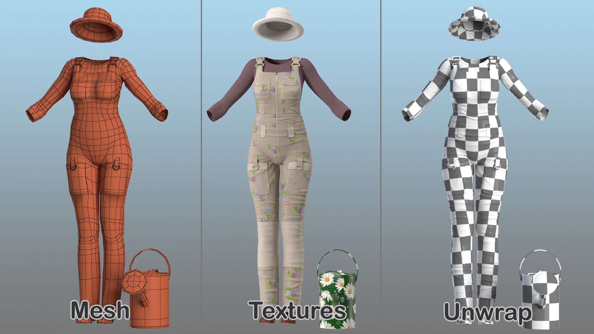 Gardening Outfit with Watering Can 3D model