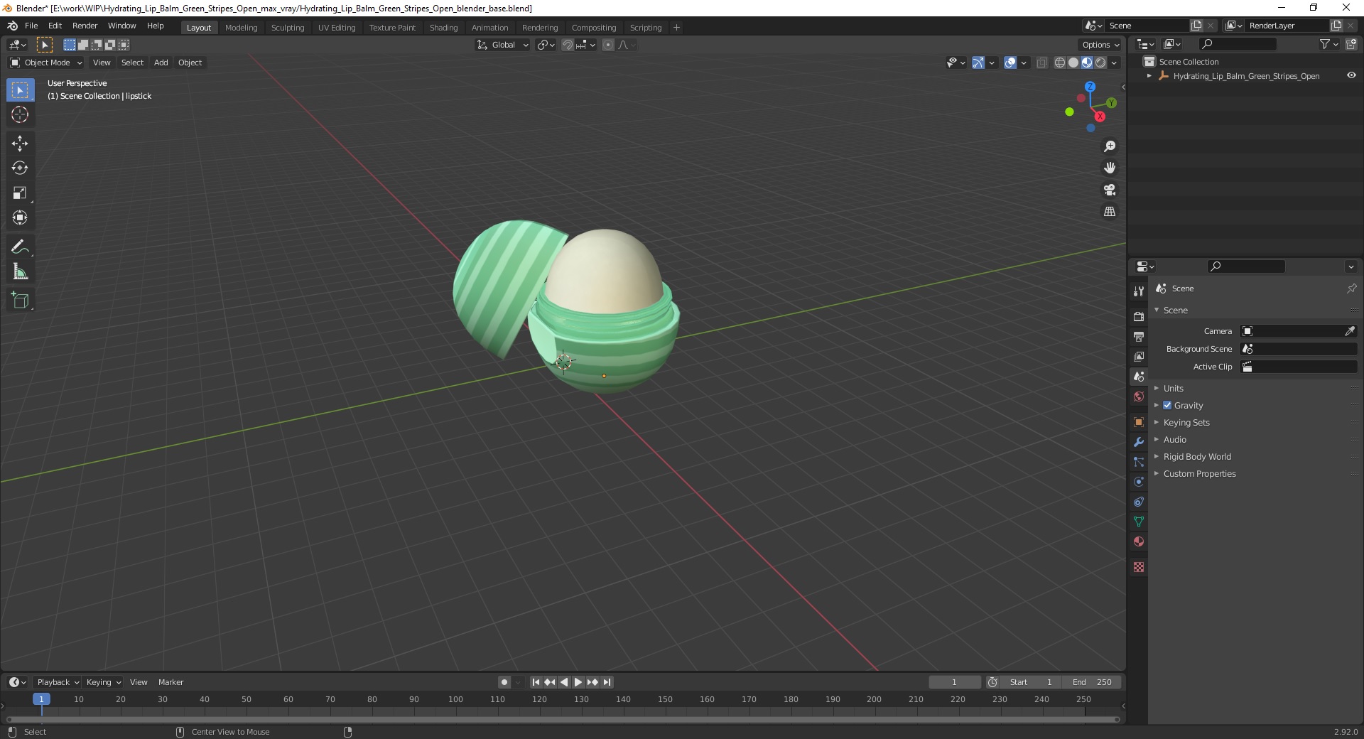 Hydrating Lip Balm Green Stripes Open 3D
