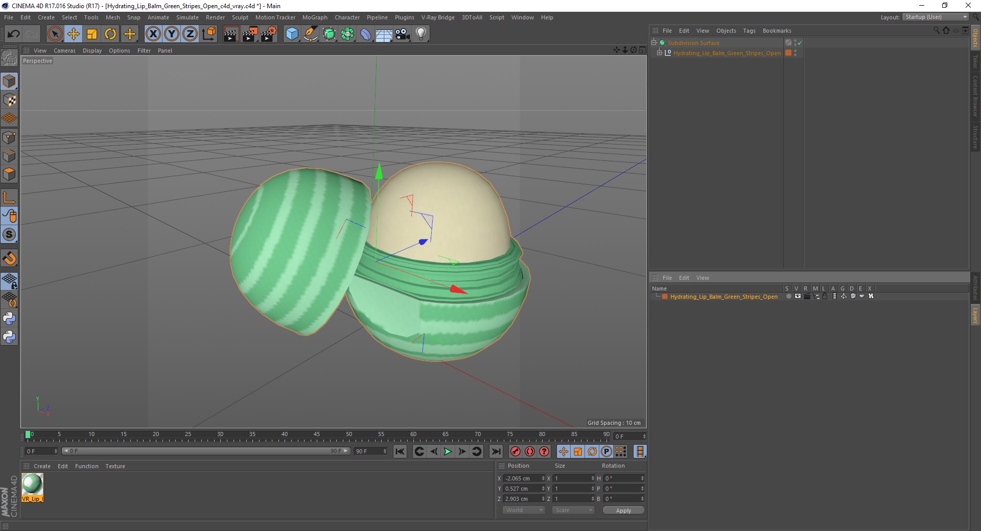 Hydrating Lip Balm Green Stripes Open 3D