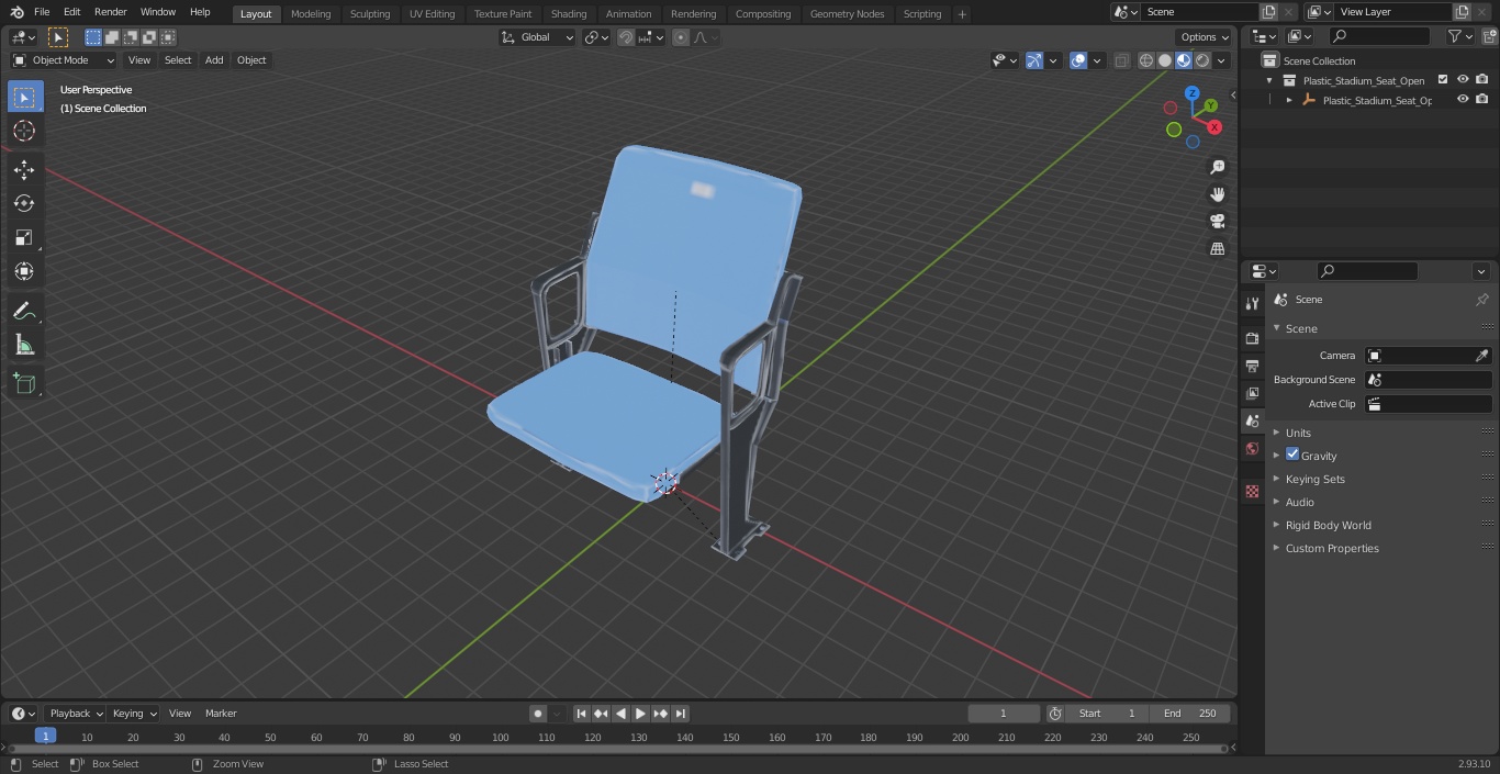 3D model Plastic Stadium Seat Open