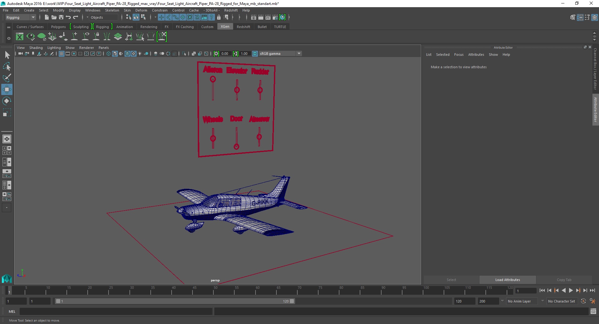 Four Seat Light Aircraft Piper PA-28 Rigged for Maya 3D