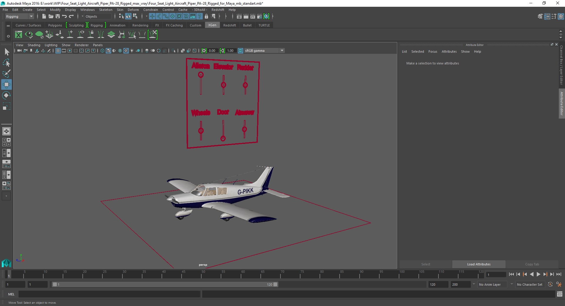 Four Seat Light Aircraft Piper PA-28 Rigged for Maya 3D