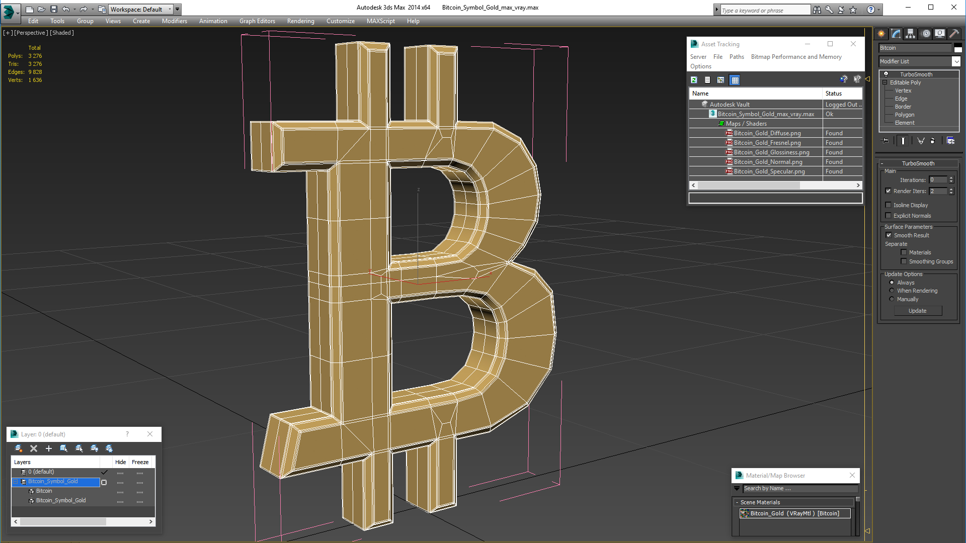 Bitcoin Symbol Gold 3D model