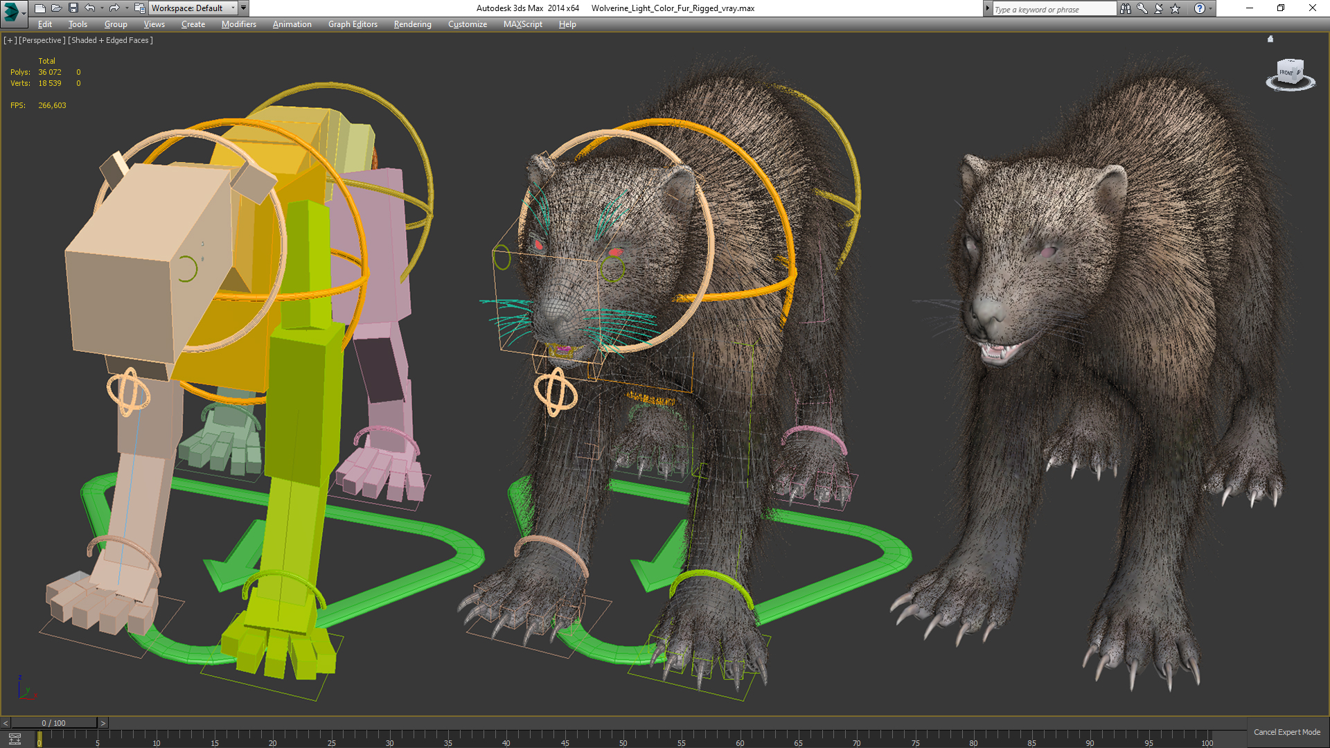 Wolverine Light Color Fur Rigged 3D