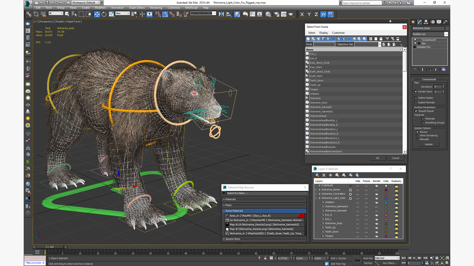 Wolverine Light Color Fur Rigged 3D