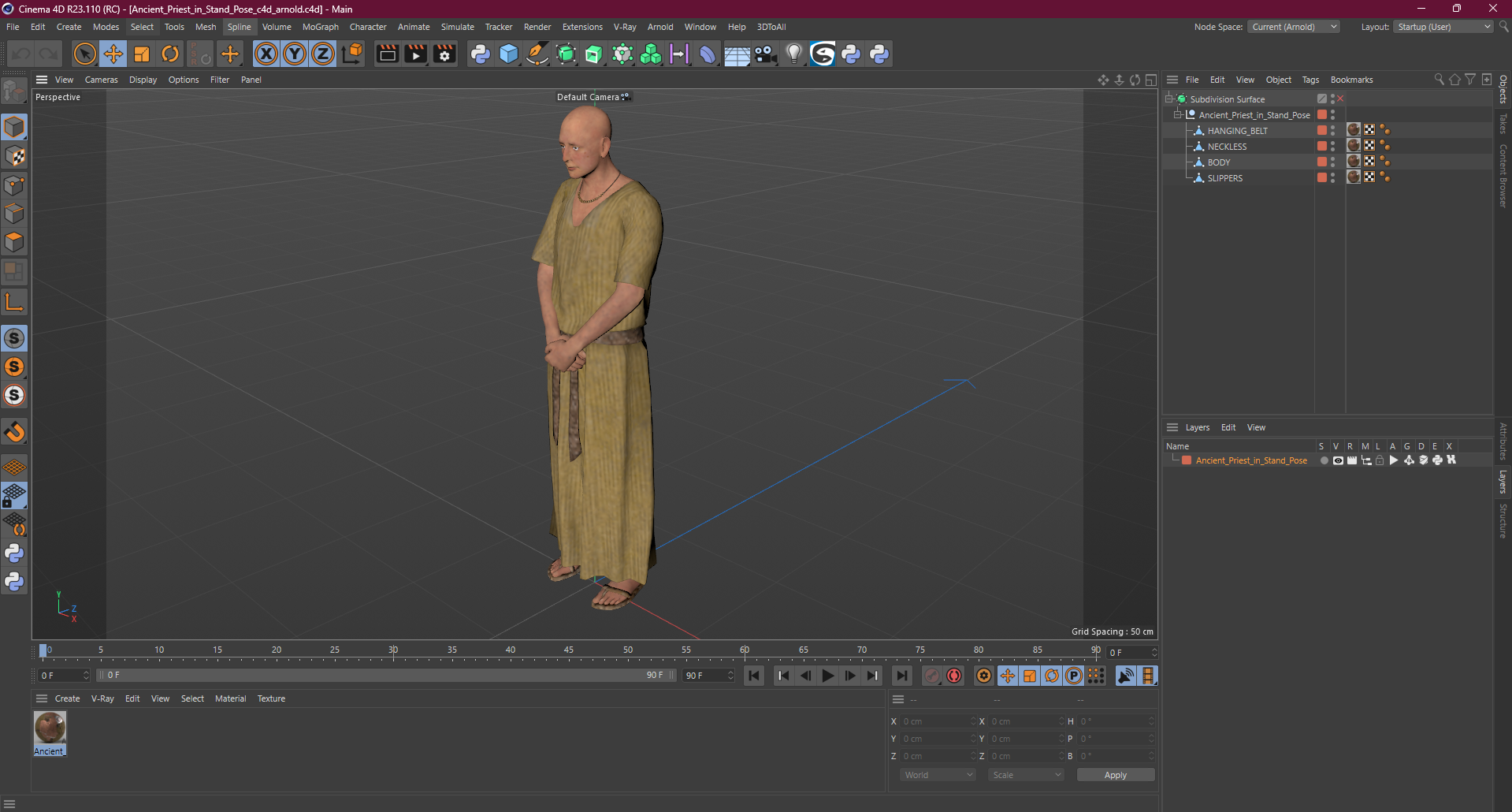 3D Ancient Priest in Stand Pose model