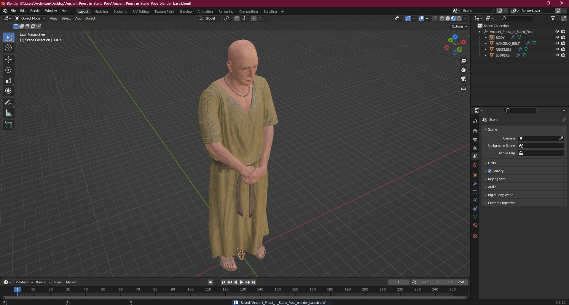 3D Ancient Priest in Stand Pose model