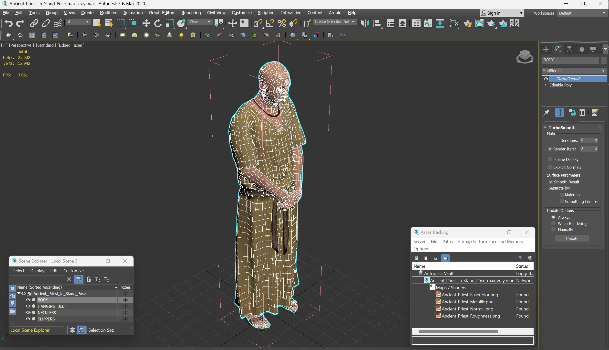 3D Ancient Priest in Stand Pose model