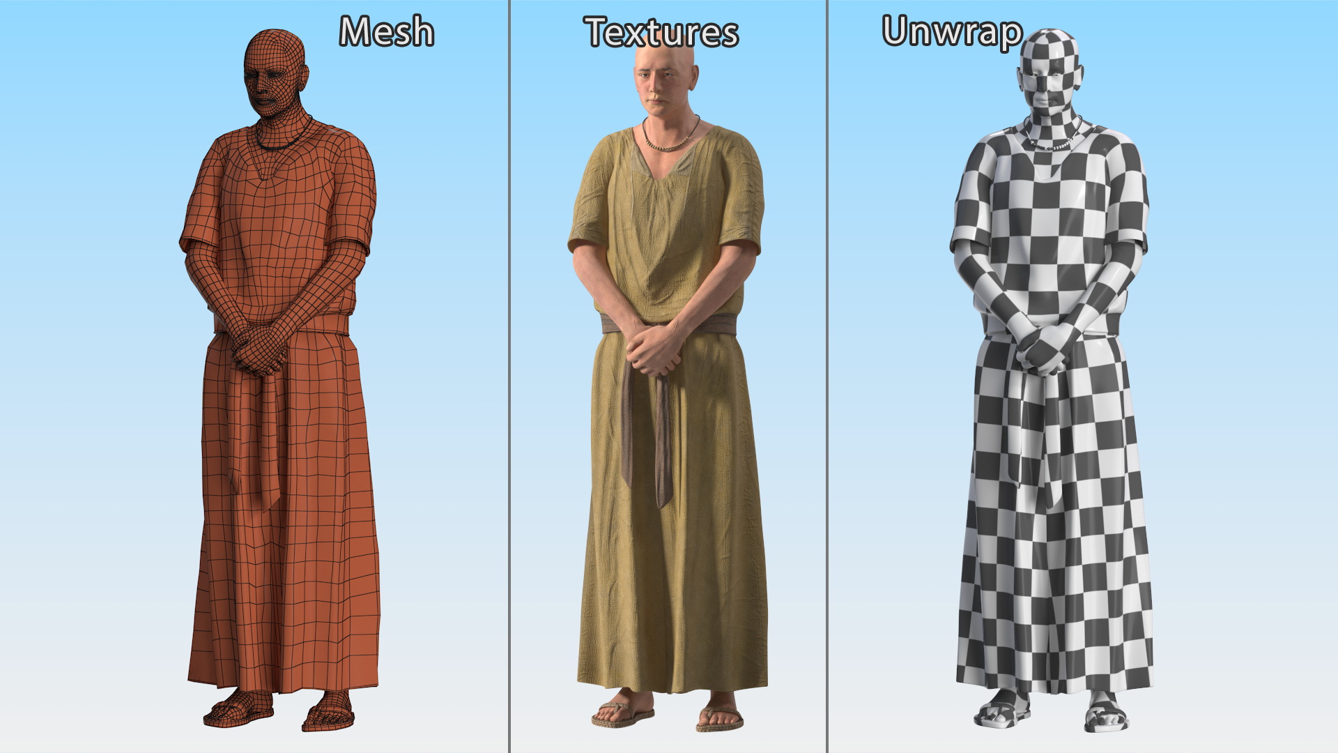 3D Ancient Priest in Stand Pose model
